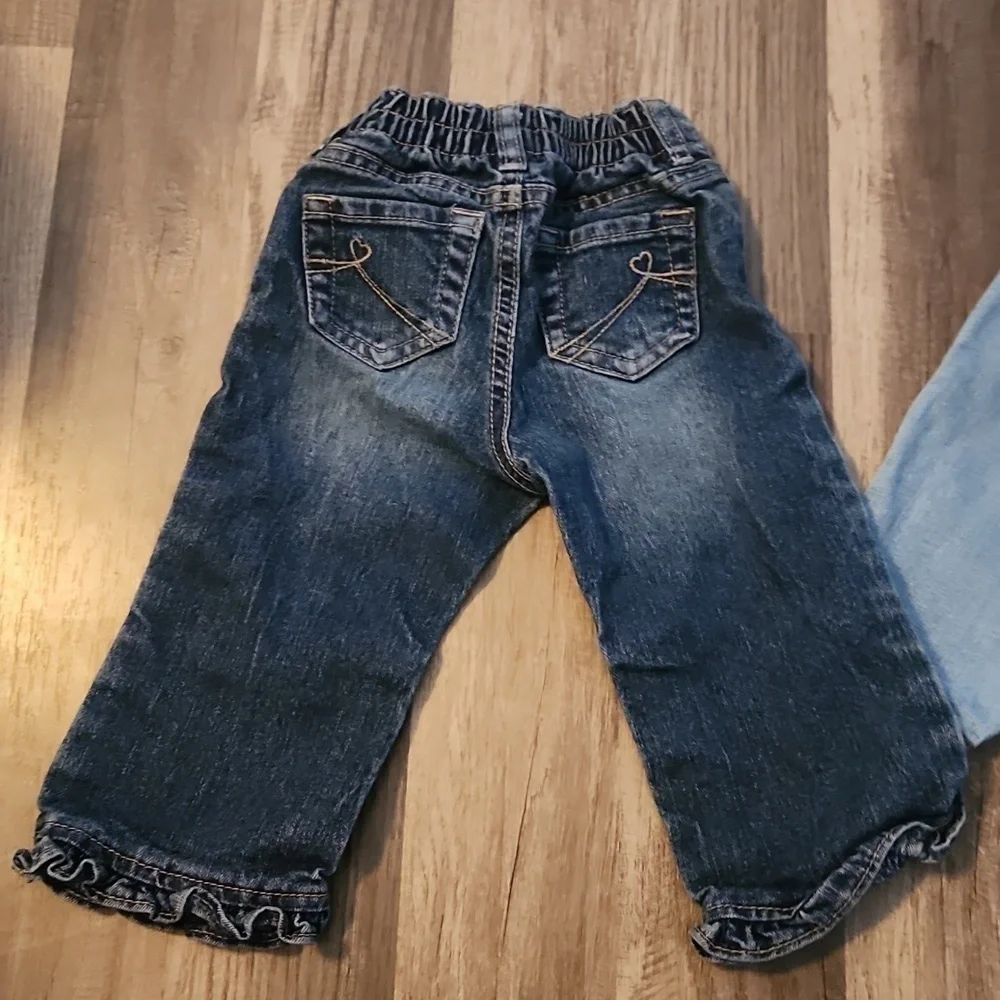 Denim Jeans (2 Pair) Toddler Girls  Size 12 12-18 mo Dark/Light Wash Ruffles